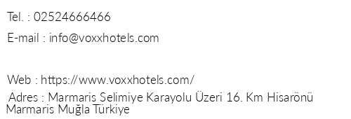 Voxx Hotels Marmaris Beach Resort telefon numaralar, faks, e-mail, posta adresi ve iletiim bilgileri